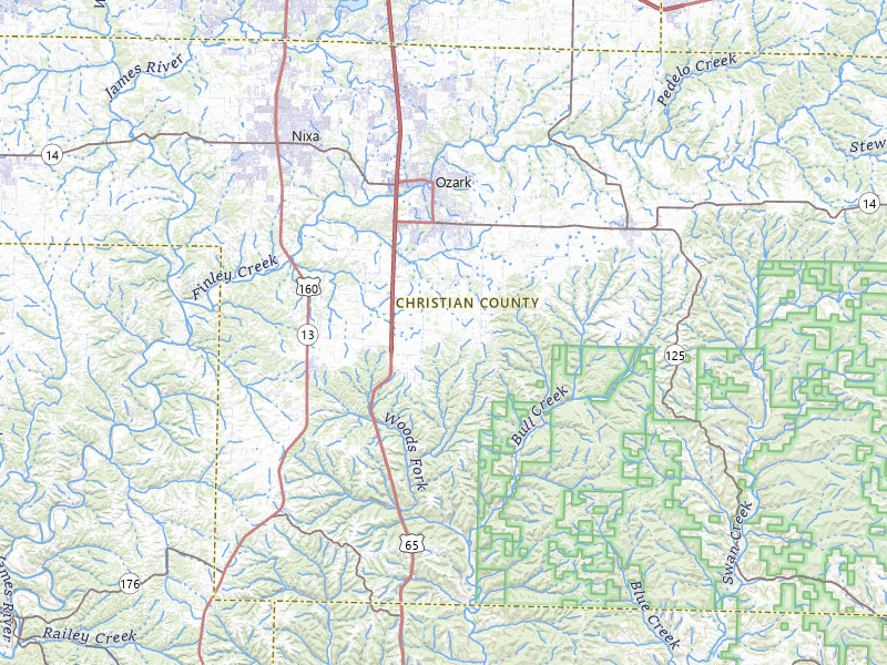 Radar-estimated hail-size map of the storm over Ozark, MO on Jul 4, 2026