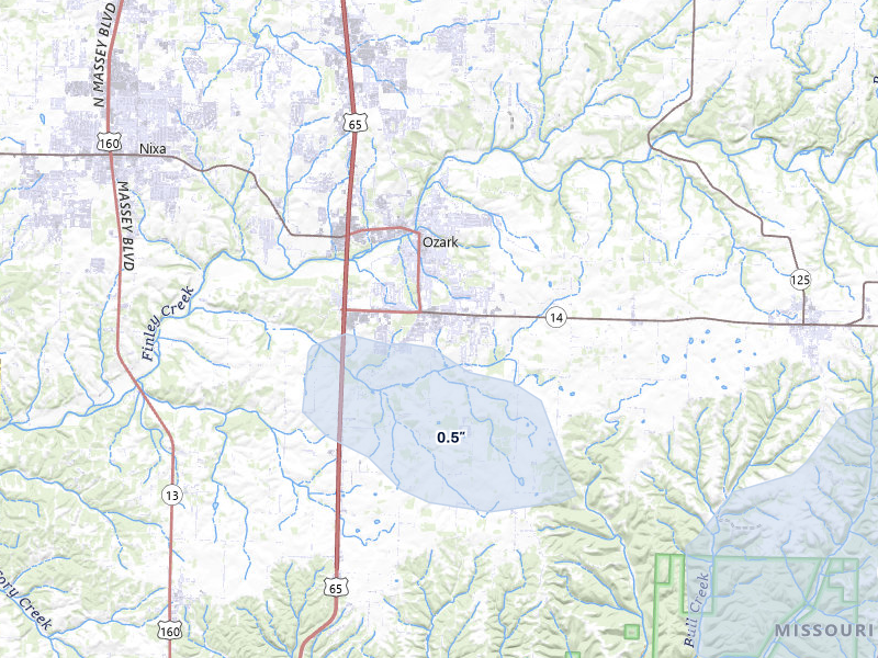 NEXRAD radar-signature map of the hail over Ozark, MO
