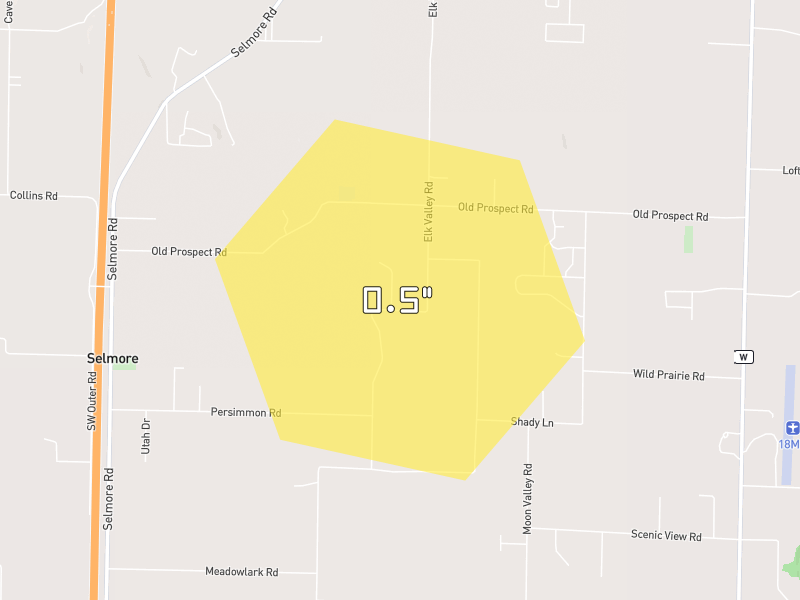 Hail map of Ozark, MO on Jul 5, 2026, hail up to 0.5"