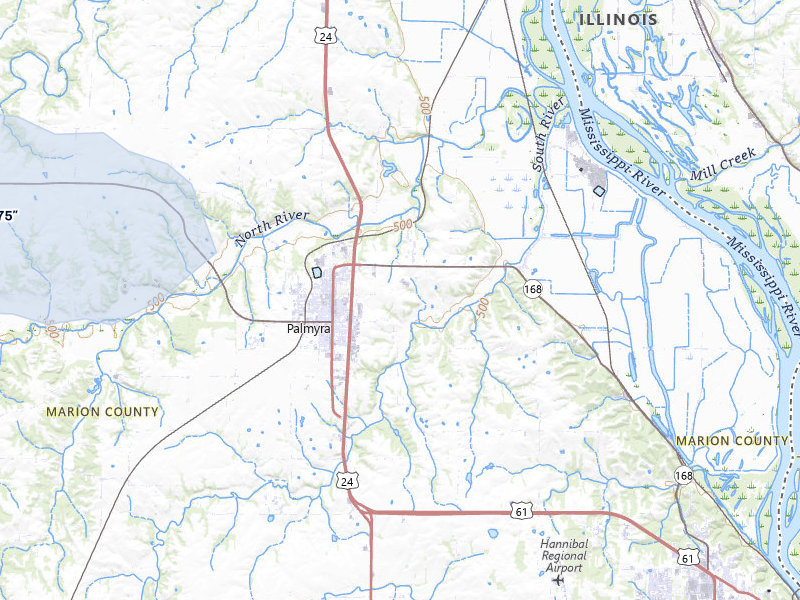NEXRAD radar-signature map of the hail over Palmyra, MO