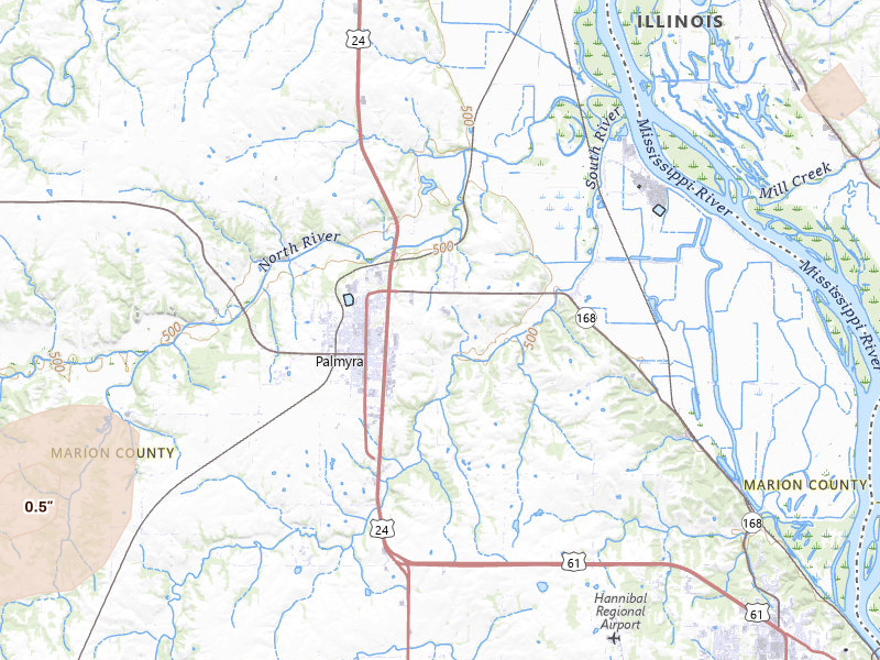Radar-estimated hail-size map of the storm over Palmyra, MO
