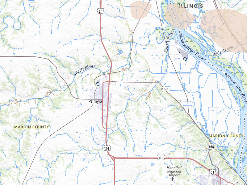 Radar-estimated hail-size map of the storm over Palmyra, MO on May 4, 2026