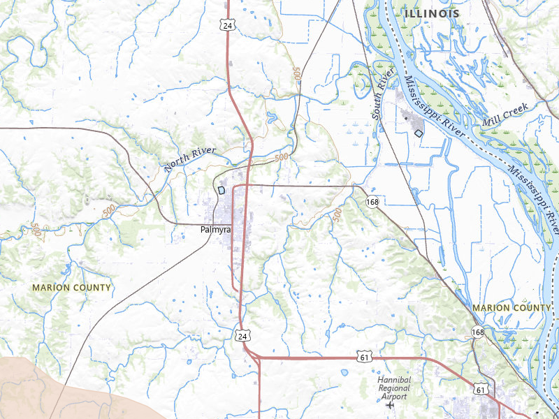 Radar-estimated hail-size map of the storm over Palmyra, MO on Jul 10, 2026