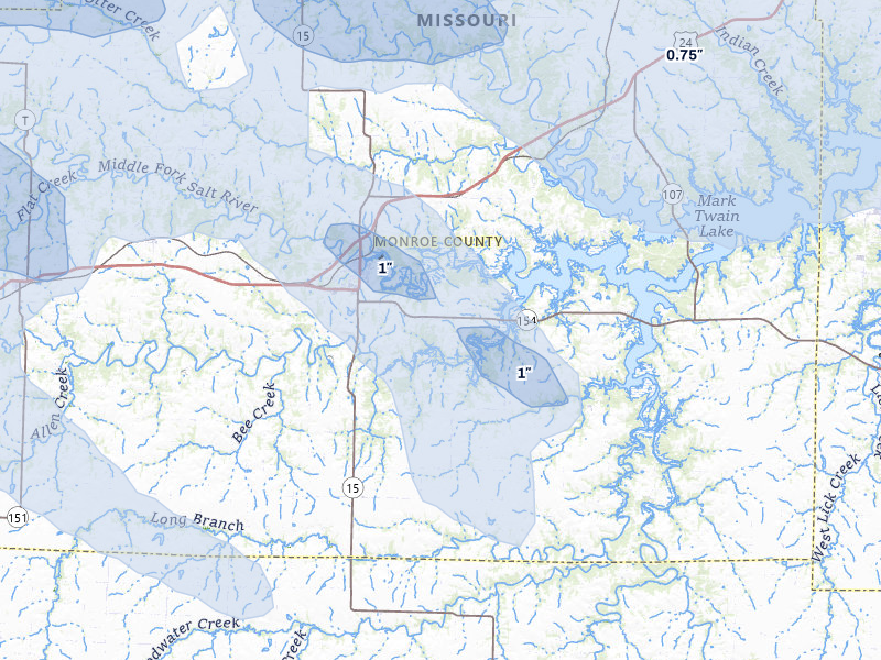 NEXRAD radar-signature map of the hail storm over Paris, MO on May 4, 2026