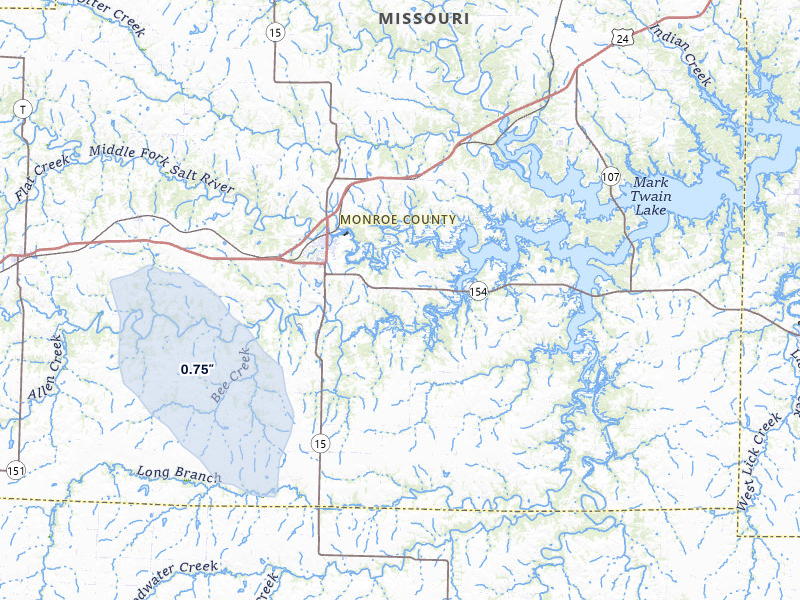 NEXRAD radar-signature map of the hail storm over Paris, MO on Jul 31, 2026