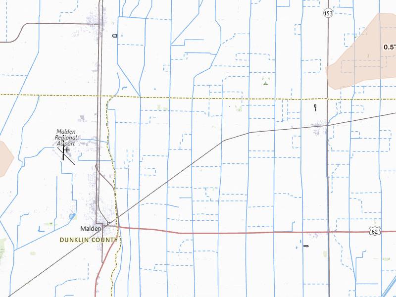 Radar-estimated hail-size map of the storm over Parma, MO on Mar 4, 2026