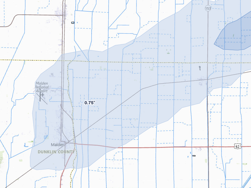 NEXRAD radar-signature map of the hail storm over Parma, MO on Mar 4, 2026