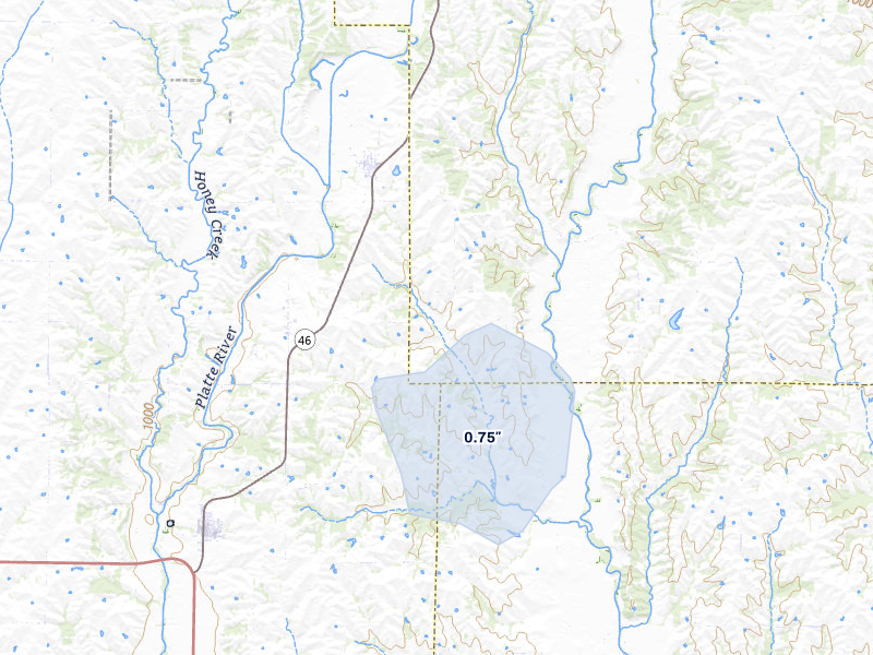 NEXRAD radar-signature map of the hail storm over Parnell, MO on Jul 3, 2026