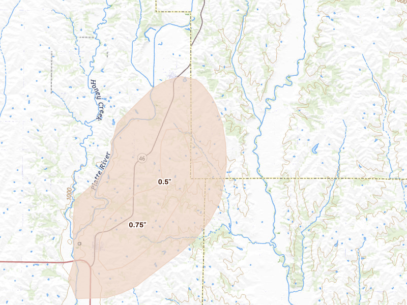 Radar-estimated hail-size map of the storm over Parnell, MO