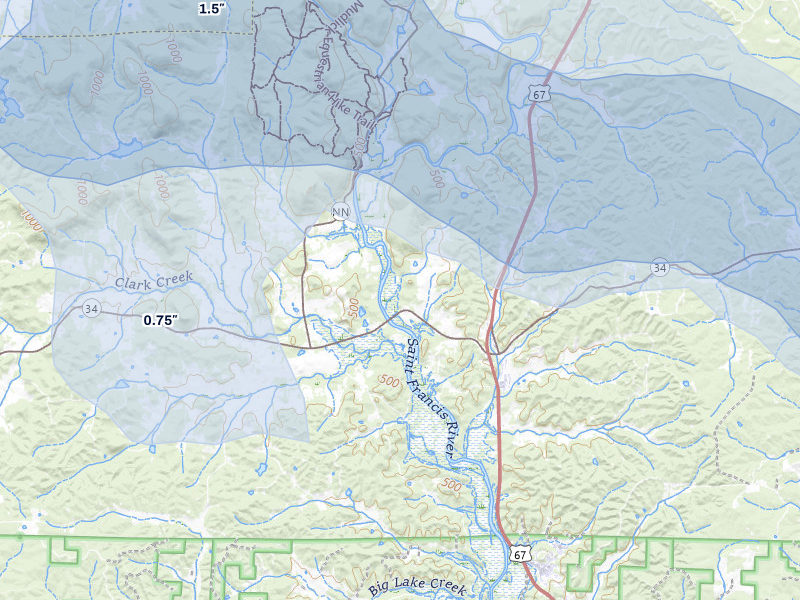 NEXRAD radar-signature map of the hail storm over Patterson, MO on Jul 9, 2026