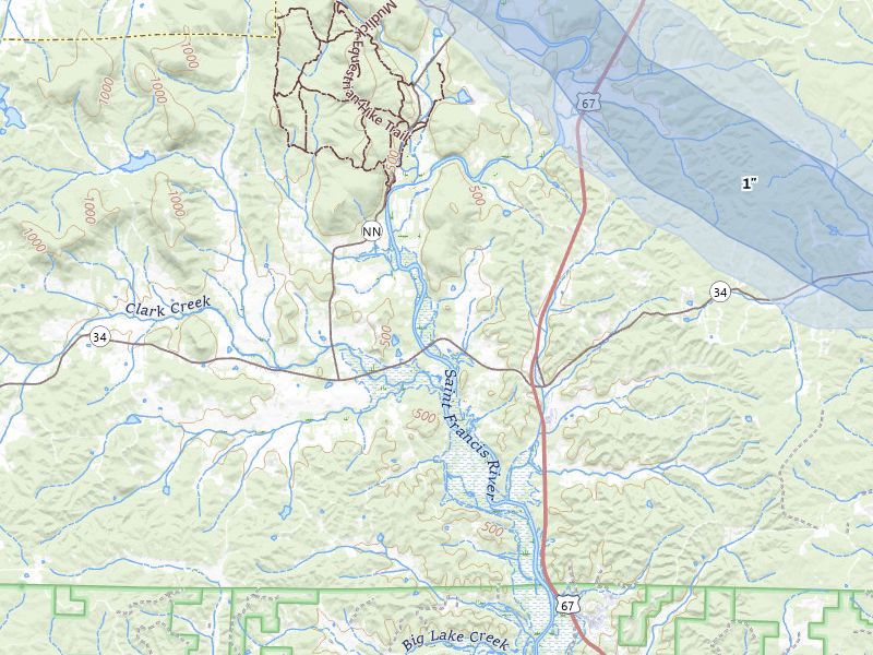 NEXRAD radar-signature map of the hail storm over Patterson, MO on Aug 18, 2026