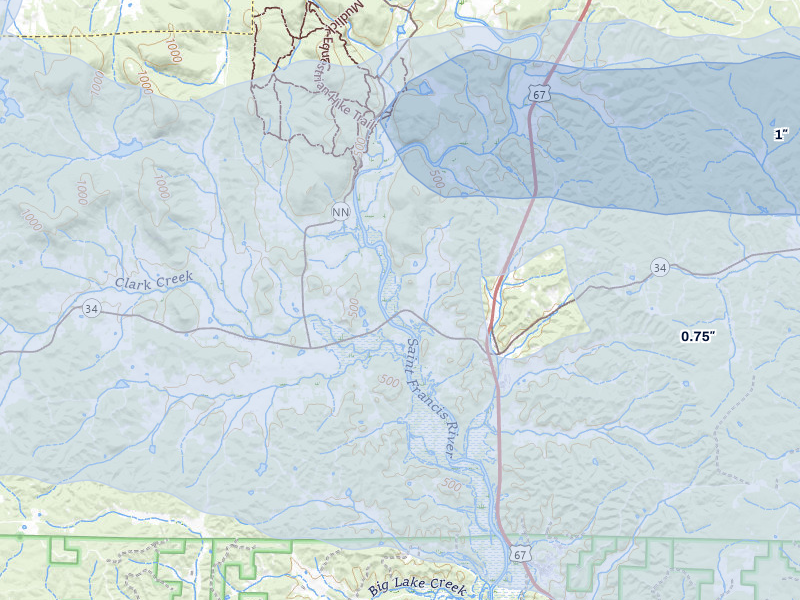 NEXRAD radar-signature map of the hail storm over Patterson, MO on Aug 19, 2026