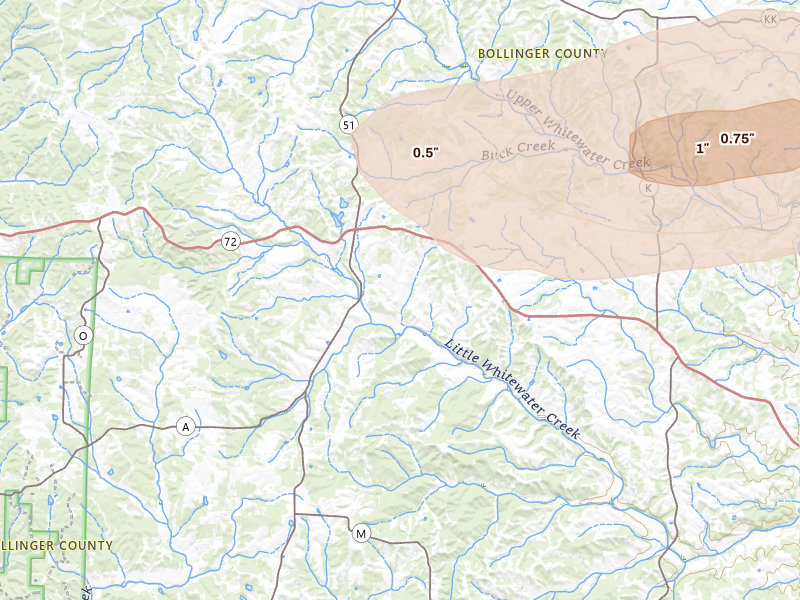 Radar-estimated hail-size map of the storm over Patton, MO
