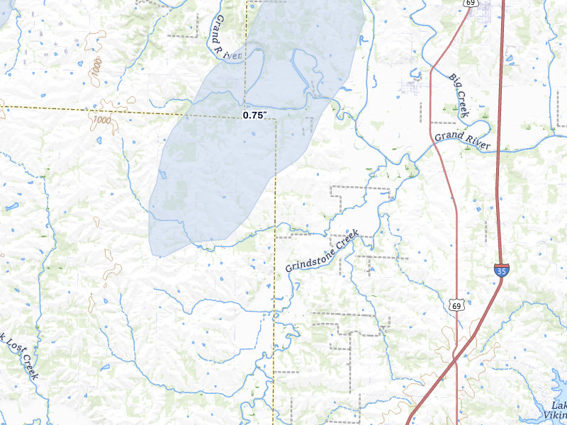 NEXRAD radar-signature map of the hail storm over Pattonsburg, MO on Mar 5, 2026