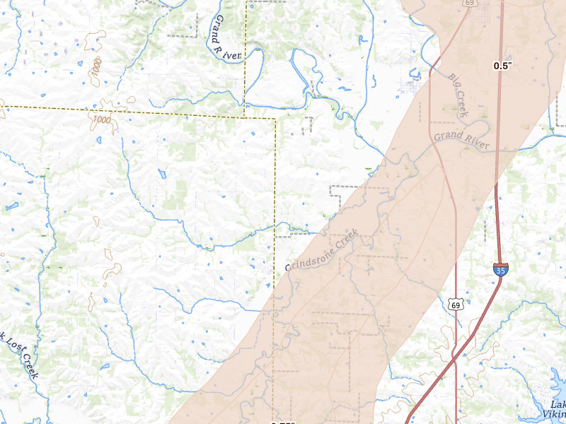 Radar-estimated hail-size map of the storm over Pattonsburg, MO
