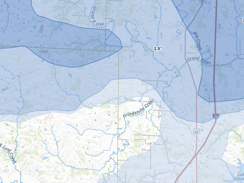 NEXRAD radar-signature map of the hail storm over Pattonsburg, MO on May 16, 2026