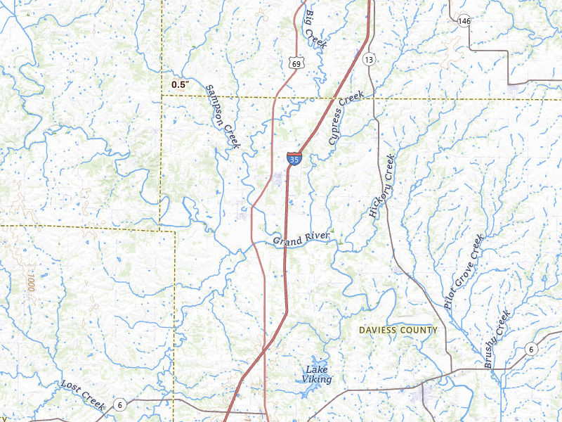 Radar-estimated hail-size map of the storm over Pattonsburg, MO on Jul 10, 2026