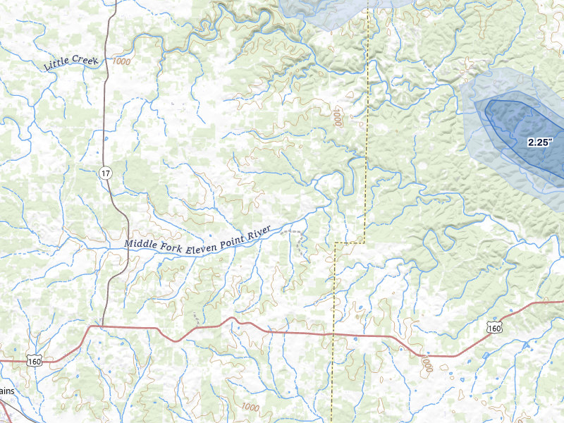 NEXRAD radar-signature map of the hail storm over Peace Valley, MO on Apr 28, 2026
