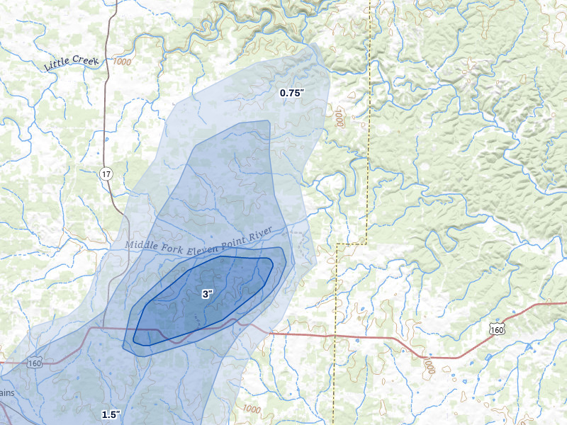 NEXRAD radar-signature map of the hail storm over Peace Valley, MO on Jun 7, 2026