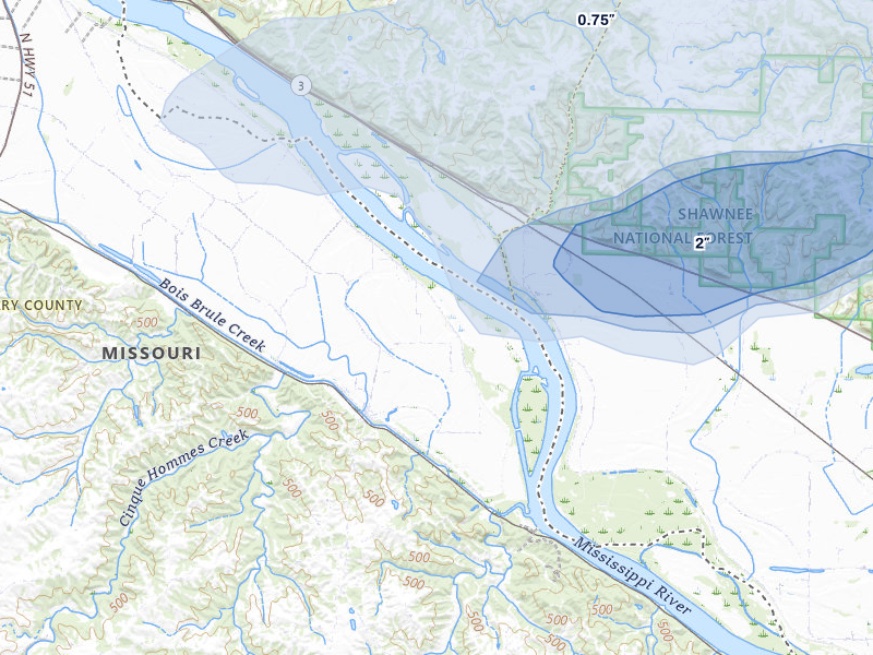 NEXRAD radar-signature map of the hail over Perryville, MO