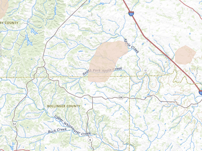 Radar-estimated hail-size map of the storm over Perryville, MO on Jul 4, 2026