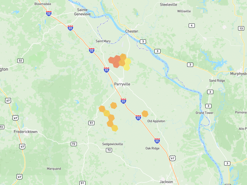 Hail map of Perryville, MO on Jul 4, 2026, hail up to 1.75"