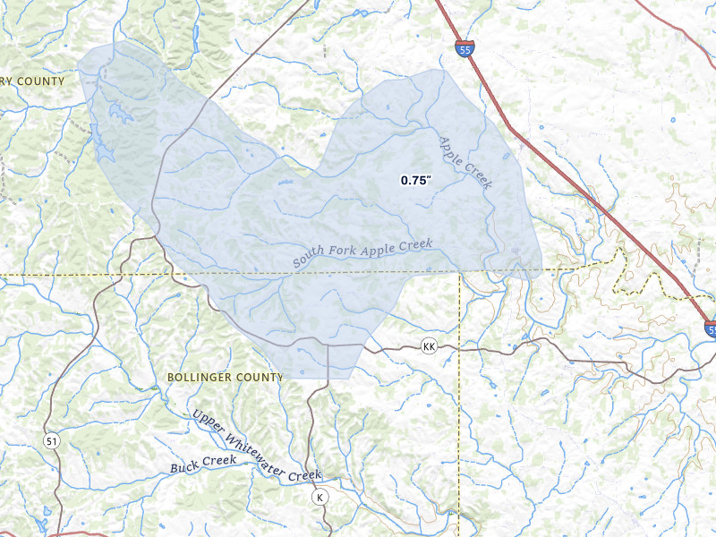 NEXRAD radar-signature map of the hail storm over Perryville, MO on Jul 10, 2026