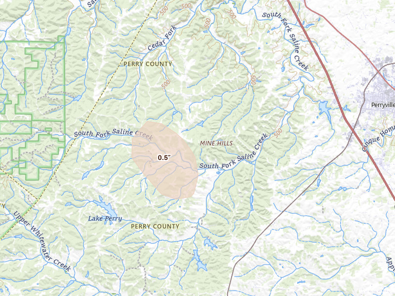 Radar-estimated hail-size map of the storm over Perryville, MO