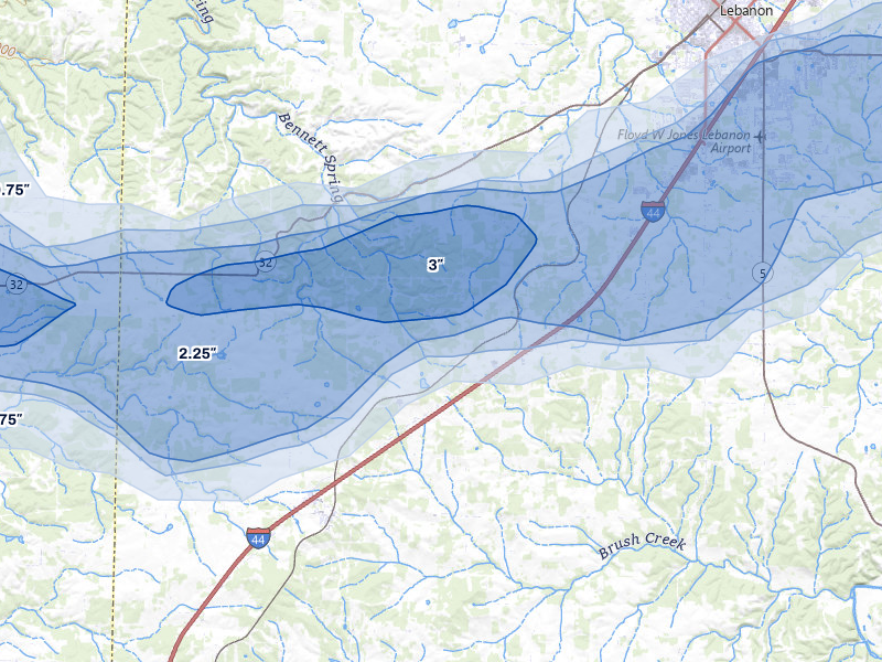 NEXRAD radar-signature map of the hail over Phillipsburg, MO