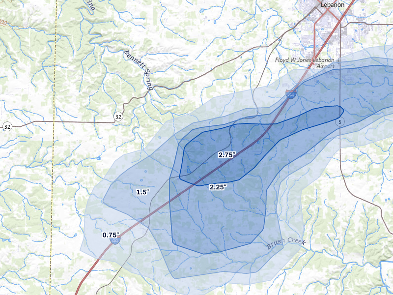 NEXRAD radar-signature map of the hail over Phillipsburg, MO