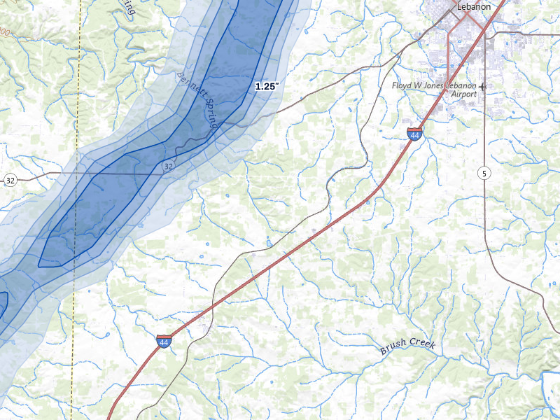 NEXRAD radar-signature map of the hail storm over Phillipsburg, MO on Apr 28, 2026
