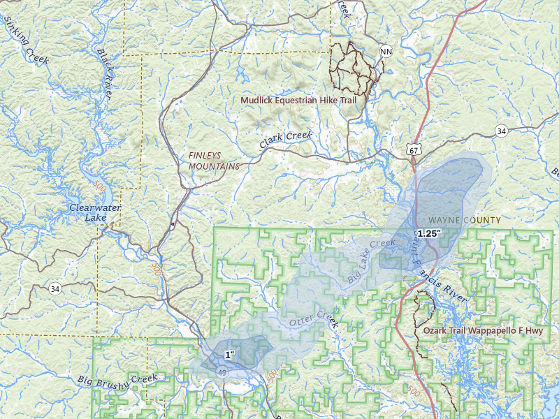 NEXRAD radar-signature map of the hail storm over Piedmont, MO on Mar 4, 2026