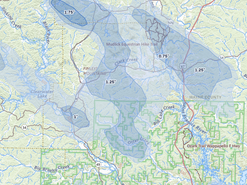 NEXRAD radar-signature map of the hail storm over Piedmont, MO on May 31, 2026