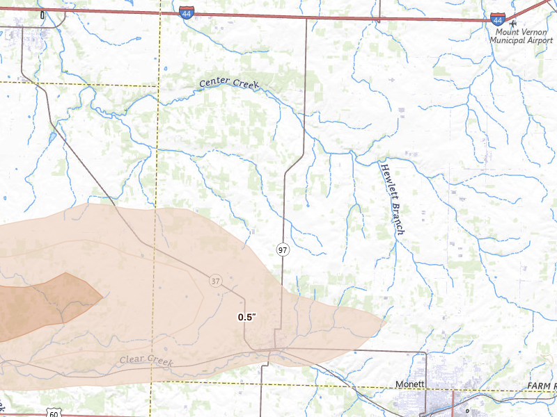 Radar-estimated hail-size map of the storm over Pierce City, MO