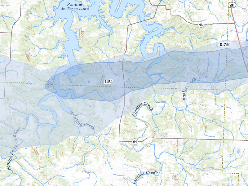 NEXRAD radar-signature map of the hail storm over Pittsburg, MO on Apr 28, 2026