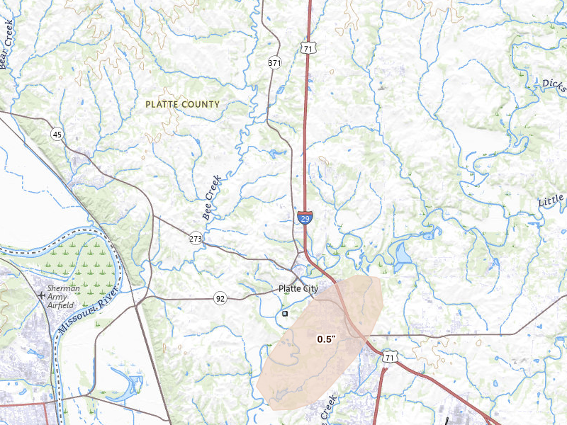 Radar-estimated hail-size map of the storm over Platte City, MO