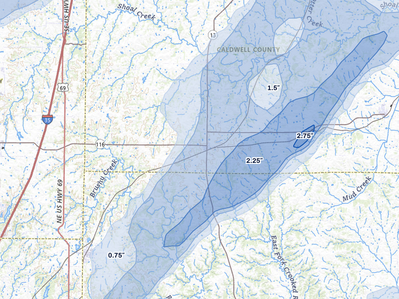 NEXRAD radar-signature map of the hail over Polo, MO