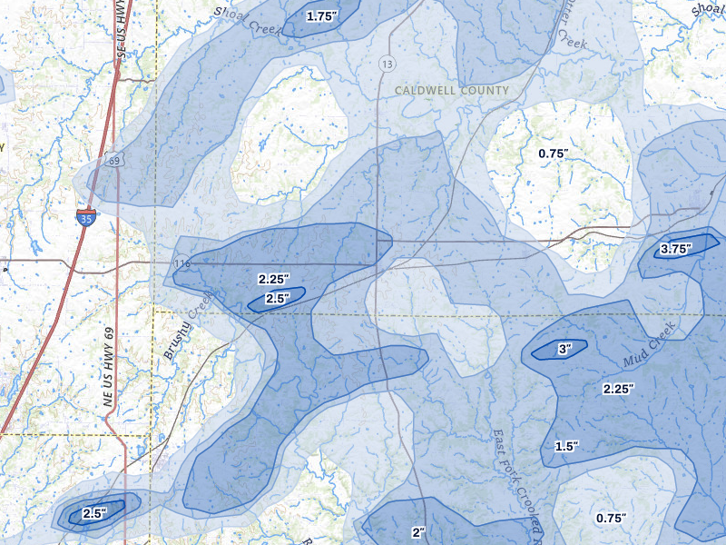 NEXRAD radar-signature map of the hail over Polo, MO
