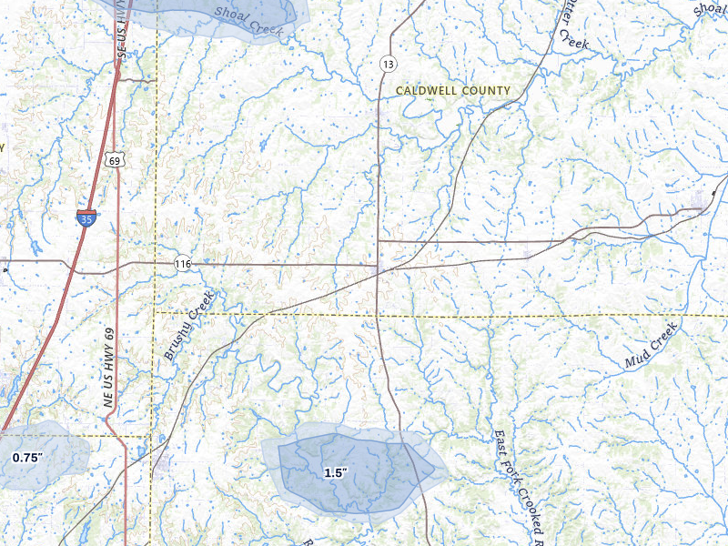 NEXRAD radar-signature map of the hail storm over Polo, MO on May 29, 2026