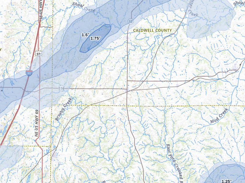 NEXRAD radar-signature map of the hail storm over Polo, MO on May 31, 2026