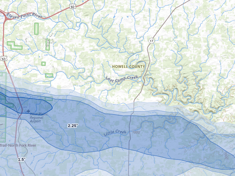 NEXRAD radar-signature map of the hail over Pomona, MO