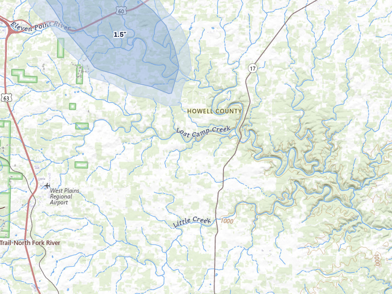 NEXRAD radar-signature map of the hail storm over Pomona, MO on May 30, 2026