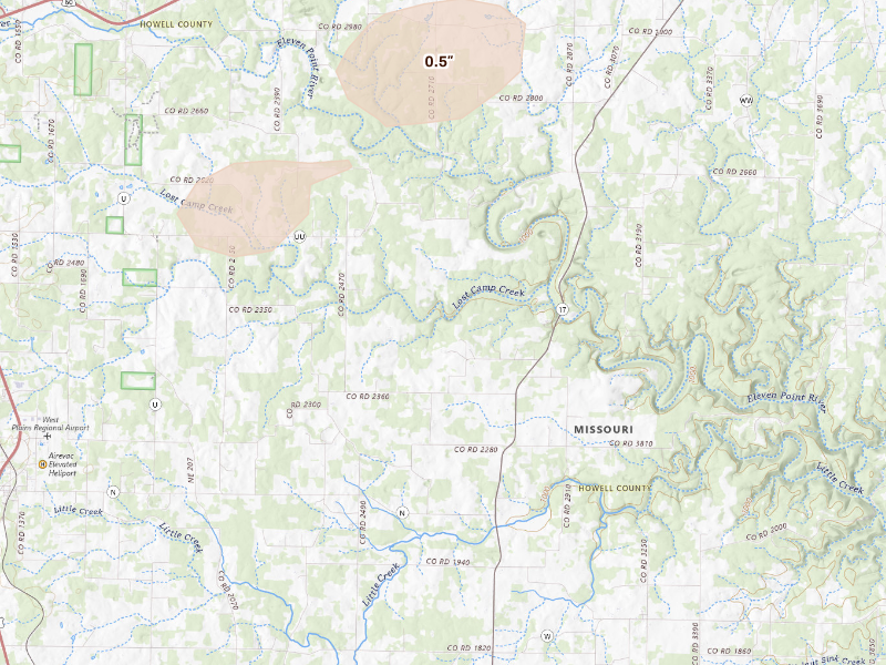 Radar-estimated hail-size map of the storm over Pomona, MO