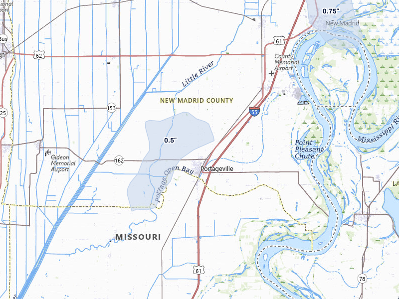 NEXRAD radar-signature map of the hail storm over Portageville, MO on Mar 7, 2026