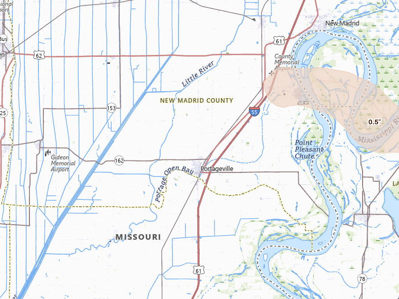 Radar-estimated hail-size map of the storm over Portageville, MO