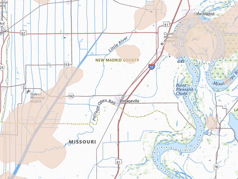 Radar-estimated hail-size map of the storm over Portageville, MO on Jul 9, 2026