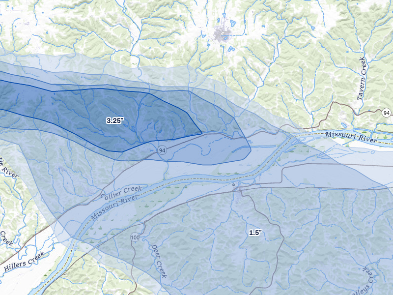 NEXRAD radar-signature map of the hail storm over Portland, MO on Jul 31, 2026