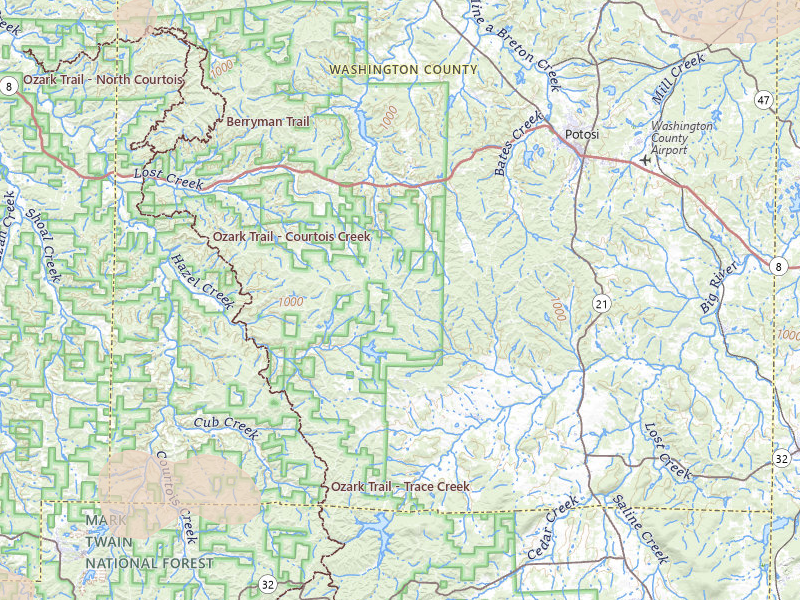 Radar-estimated hail-size map of the storm over Potosi, MO on Jul 9, 2026