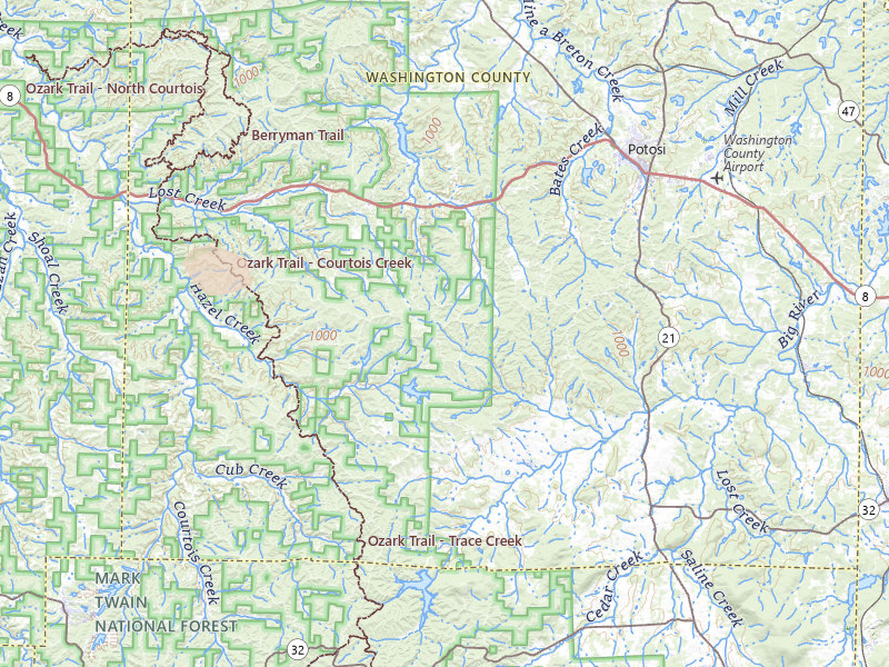 Radar-estimated hail-size map of the storm over Potosi, MO on Jul 31, 2026