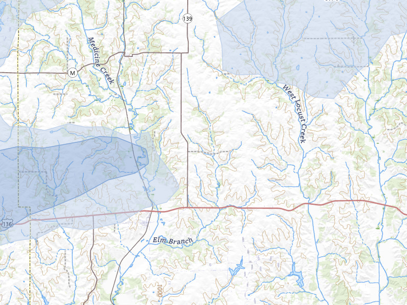 NEXRAD radar-signature map of the hail storm over Powersville, MO on Apr 2, 2026